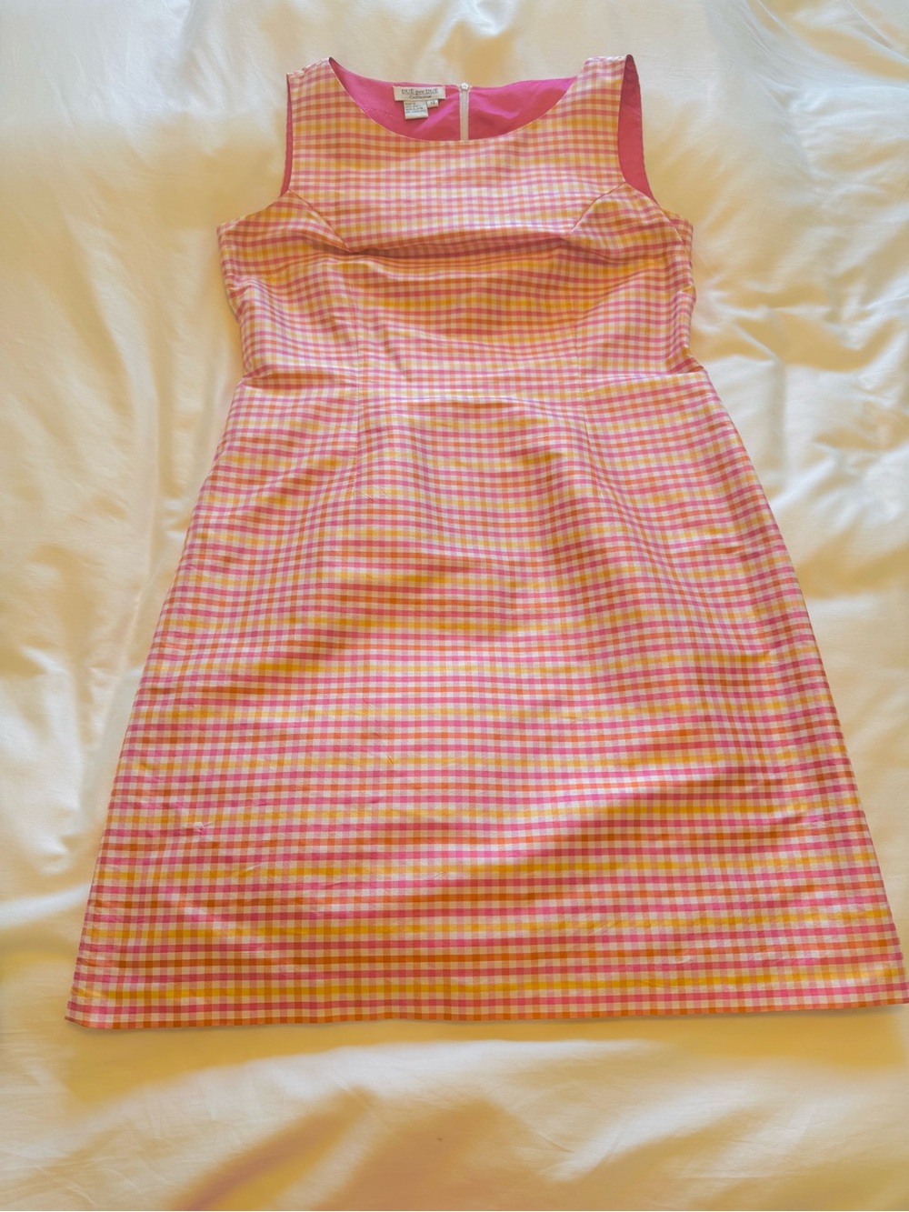 Due per Due Women’s Sleeveless Gingham Shift Dress in Pink & Orange